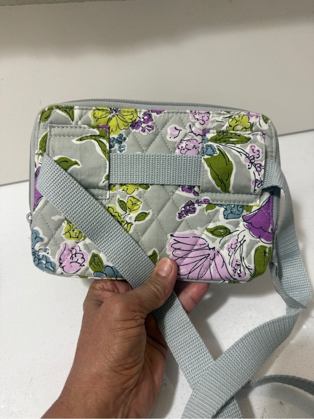 Vera Bradley Floral Quilted Crossbody Belt Bag - Gray with Purple & Green - Picture 12 of 13